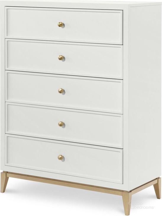 The appearance of Uptown White and Gold Drawer Chest by Rachael Ray designed by Legacy Classic in the transitional interior design. This white piece of furniture  was selected by 1StopBedrooms from Uptown Collection to add a touch of cosiness and style into your home. Sku: N7810-2200. Material: Wood. Product Type: Chest. Image1