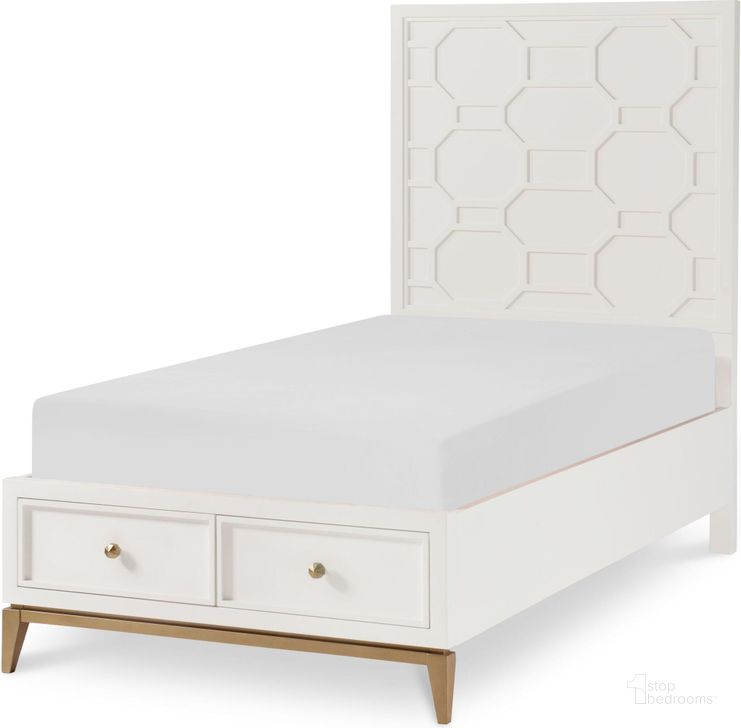 The appearance of Uptown White and Gold Twin Panel Storage Bed by Rachael Ray designed by Legacy Classic in the transitional interior design. This white piece of furniture  was selected by 1StopBedrooms from Uptown Collection to add a touch of cosiness and style into your home. Sku: N7810-4103;N7810-4123;N7810-4904. Bed Type: Storage Bed. Material: Wood. Product Type: Storage Bed. Bed Size: Twin.