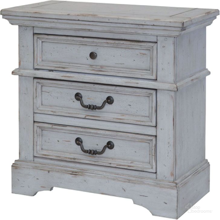 The appearance of Stonebrook Antique Gray Nightstand designed by American Woodcrafters in the traditional interior design. This gray piece of furniture  was selected by 1StopBedrooms from Stonebrook Collection to add a touch of cosiness and style into your home. Sku: 7820-430. Material: Wood. Product Type: Nightstand. Image1