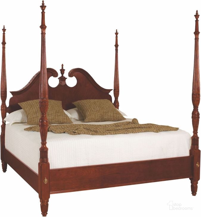 The appearance of Cherry Grove Classic Antique Cherry Queen Pediment Poster Bed designed by American Drew in the traditional interior design. This brown piece of furniture  was selected by 1StopBedrooms from Cherry Collection to add a touch of cosiness and style into your home. Sku: 791-375R. Bed Type: Poster Bed. Material: Wood. Product Type: Poster Bed. Bed Size: Queen. Image1