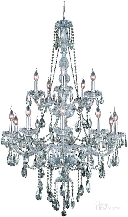 The appearance of 7915g33c GtRc Verona 33 Chrome 15 Light Chandelier With Golden Teak Royal Cut Crystal Trim designed by Elegant Lighting in the glam interior design. This chrome piece of furniture  was selected by 1StopBedrooms from Verona Collection to add a touch of cosiness and style into your home. Sku: 7915G33C-GT/RC. Material: Glass. Product Type: Chandelier.