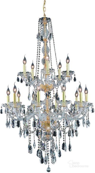 The appearance of 7915g33gRc Verona 33 Gold 15 Light Chandelier With Clear Royal Cut Crystal Trim designed by Elegant Lighting in the glam interior design. This clear gold piece of furniture  was selected by 1StopBedrooms from Verona Collection to add a touch of cosiness and style into your home. Sku: 7915G33G/RC. Material: Glass. Product Type: Chandelier.