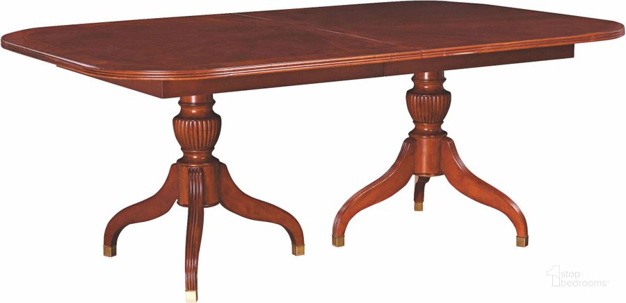 The appearance of Cherry Grove Classic Antique Extendable Cherry Pedestal Dining Table designed by American Drew in the traditional interior design. This brown piece of furniture  was selected by 1StopBedrooms from Cherry Collection to add a touch of cosiness and style into your home. Sku: 792-744R. Material: Wood. Product Type: Pedestal Table. Table Top Shape: Rectangular. Image1