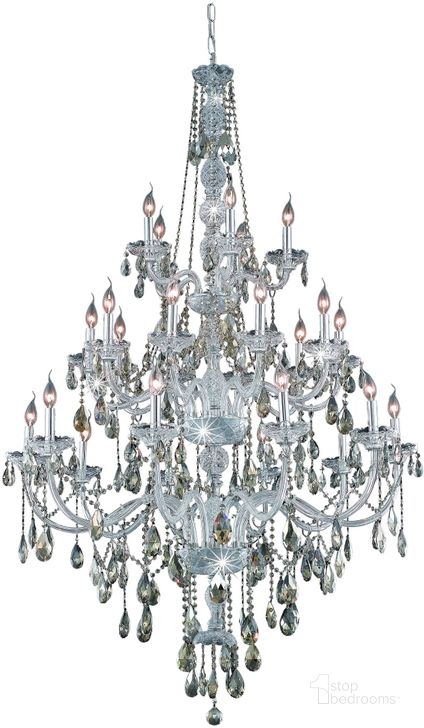 The appearance of 7925g43c GtRc Verona 43 Chrome 25 Light Chandelier With Golden Teak Royal Cut Crystal Trim designed by Elegant Lighting in the glam interior design. This chrome piece of furniture  was selected by 1StopBedrooms from Verona Collection to add a touch of cosiness and style into your home. Sku: 7925G43C-GT/RC. Material: Glass. Product Type: Chandelier.