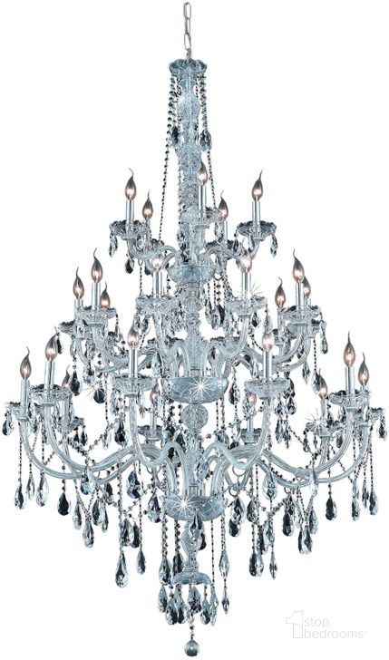 The appearance of 7925g43cRc Verona 43 Chrome 25 Light Chandelier With Clear Royal Cut Crystal Trim designed by Elegant Lighting in the glam interior design. This chrome piece of furniture  was selected by 1StopBedrooms from Verona Collection to add a touch of cosiness and style into your home. Sku: 7925G43C/RC. Material: Glass. Product Type: Chandelier.