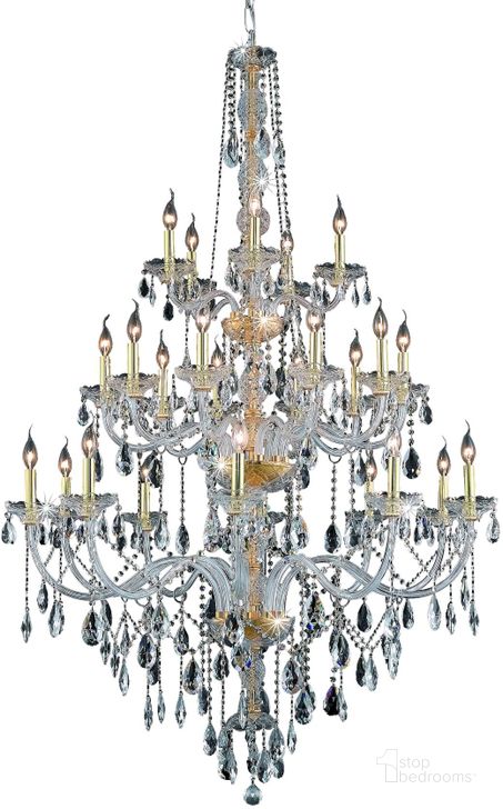 The appearance of 7925g43gRc Verona 43 Gold 25 Light Chandelier With Clear Royal Cut Crystal Trim designed by Elegant Lighting in the glam interior design. This clear gold piece of furniture  was selected by 1StopBedrooms from Verona Collection to add a touch of cosiness and style into your home. Sku: 7925G43G/RC. Material: Glass. Product Type: Chandelier.
