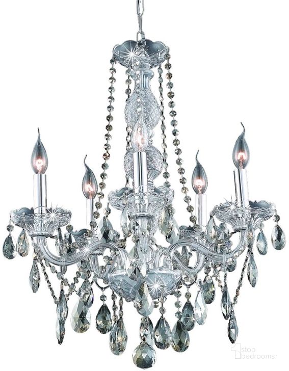 The appearance of 7955d21c GtRc Verona 21 Chrome 5 Light Chandelier With Golden Teak Royal Cut Crystal Trim designed by Elegant Lighting in the glam interior design. This chrome piece of furniture  was selected by 1StopBedrooms from Verona Collection to add a touch of cosiness and style into your home. Sku: 7955D21C-GT/RC. Material: Glass. Product Type: Chandelier.