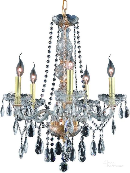 The appearance of 7955d21gRc Verona 21 Gold 5 Light Chandelier With Clear Royal Cut Crystal Trim designed by Elegant Lighting in the glam interior design. This clear gold piece of furniture  was selected by 1StopBedrooms from Verona Collection to add a touch of cosiness and style into your home. Sku: 7955D21G/RC. Material: Glass. Product Type: Chandelier.
