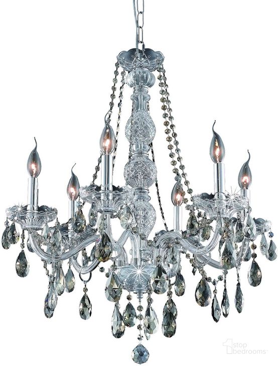The appearance of 7956d24c GtRc Verona 24 Chrome 6 Light Chandelier With Golden Teak Royal Cut Crystal Trim designed by Elegant Lighting in the glam interior design. This chrome piece of furniture  was selected by 1StopBedrooms from Verona Collection to add a touch of cosiness and style into your home. Sku: 7956D24C-GT/RC. Material: Glass. Product Type: Chandelier.