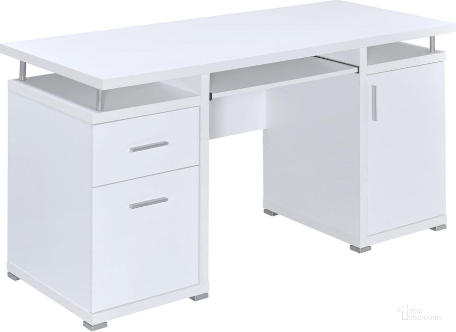 The appearance of White Computer Desk designed by Coaster in the modern / contemporary interior design. This white piece of furniture  was selected by 1StopBedrooms from  to add a touch of cosiness and style into your home. Sku: 800108. Material: Wood. Product Type: Computer Desk. Image1