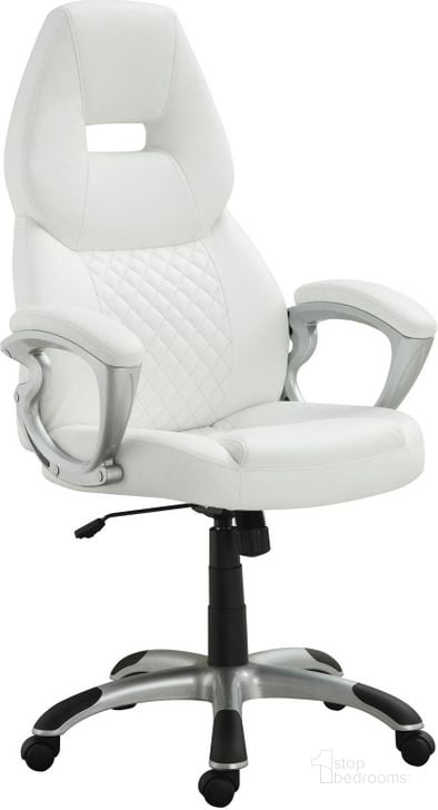 The appearance of White Bucket Seat Office Chair designed by Coaster in the modern / contemporary interior design. This white piece of furniture  was selected by 1StopBedrooms from Office Chairs Collection to add a touch of cosiness and style into your home. Sku: 800150. Product Type: Office Chair. Material: Vinyl. Image1
