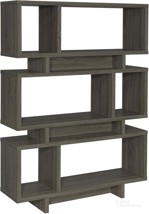 The appearance of Weathered Grey Wooden Bookshelf designed by Coaster in the modern / contemporary interior design. This gray piece of furniture  was selected by 1StopBedrooms from Rectangular Collection to add a touch of cosiness and style into your home. Sku: 800554. Material: Wood. Product Type: Office Bookshelf. Image1