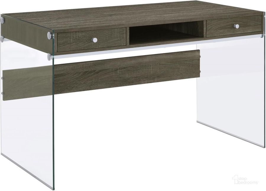 The appearance of Weathered Gray Computer Desk designed by Coaster in the modern / contemporary interior design. This gray piece of furniture  was selected by 1StopBedrooms from  to add a touch of cosiness and style into your home. Sku: 800818. Material: Glass. Product Type: Computer Desk. Image1