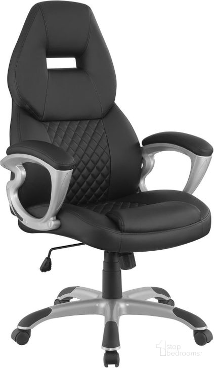 The appearance of 801296 Black Office Chair designed by Coaster in the modern / contemporary interior design. This black piece of furniture  was selected by 1StopBedrooms from  to add a touch of cosiness and style into your home. Sku: 801296. Product Type: Office Chair. Material: Vinyl. Image1