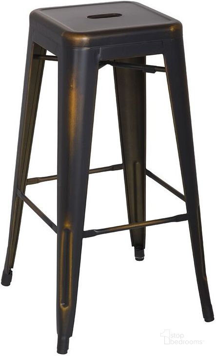 The appearance of Alfresco Galvanized Steel Bar Stool (Antique Gold) (Set of 4) designed by Chintaly Imports in the rustic / southwestern interior design. This antique gold piece of furniture  was selected by 1StopBedrooms from Alfresco Collection to add a touch of cosiness and style into your home. Sku: 8015-BS-ATQ-GLD. Material: Metal. Product Type: Barstool. Image1