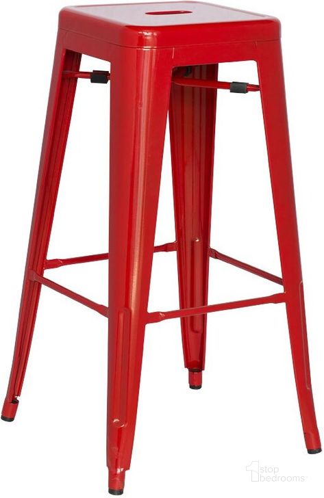 The appearance of Alfresco Galvanized Steel Bar Stool (Red) (Set of 4) designed by Chintaly Imports in the rustic / southwestern interior design. This red piece of furniture  was selected by 1StopBedrooms from Alfresco Collection to add a touch of cosiness and style into your home. Sku: 8015-BS-RED. Material: Metal. Product Type: Barstool. Image1