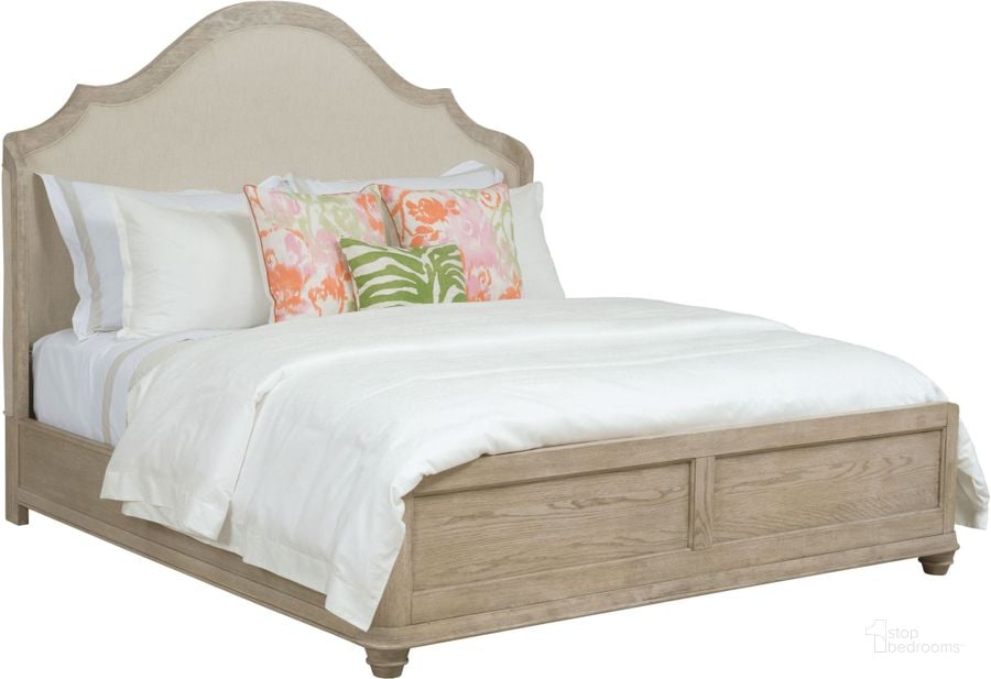 The appearance of Vista Haven Oyster Queen Upholstered Shelter Panel Bed designed by American Drew in the transitional interior design. This cream piece of furniture  was selected by 1StopBedrooms from Vista Collection to add a touch of cosiness and style into your home. Sku: 803-313R. Bed Type: Panel Bed. Material: Wood. Product Type: Panel Bed. Bed Size: Queen. Image1