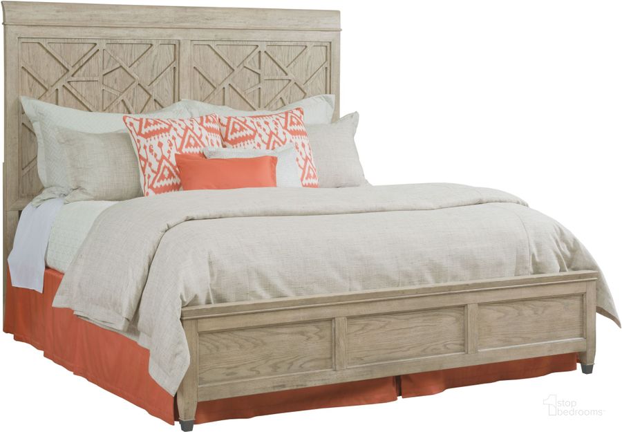 The appearance of Vista Altamonte Oyster Queen Panel Bed designed by American Drew in the transitional interior design. This cream piece of furniture  was selected by 1StopBedrooms from Vista Collection to add a touch of cosiness and style into your home. Sku: 803-323R. Bed Type: Panel Bed. Material: Wood. Product Type: Panel Bed. Bed Size: Queen. Image1