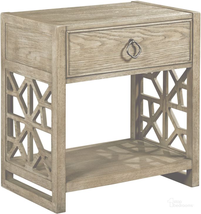 The appearance of Vista Delray Oyster Open Nightstand designed by American Drew in the transitional interior design. This cream piece of furniture  was selected by 1StopBedrooms from Vista Collection to add a touch of cosiness and style into your home. Sku: 803-420. Material: Wood. Product Type: Nightstand. Image1