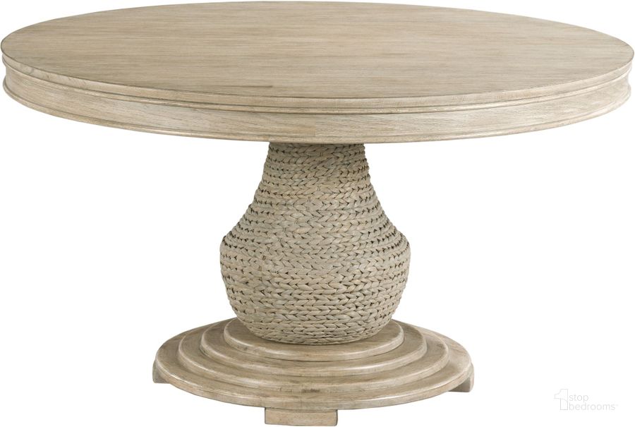 The appearance of Vista Largo Oyster Round Dining Table designed by American Drew in the transitional interior design. This brown piece of furniture  was selected by 1StopBedrooms from Vista Collection to add a touch of cosiness and style into your home. Sku: 803-701R. Table Base Style: Pedestal. Table Top Shape: Round. Material: Wood. Product Type: Dining Table. Image1