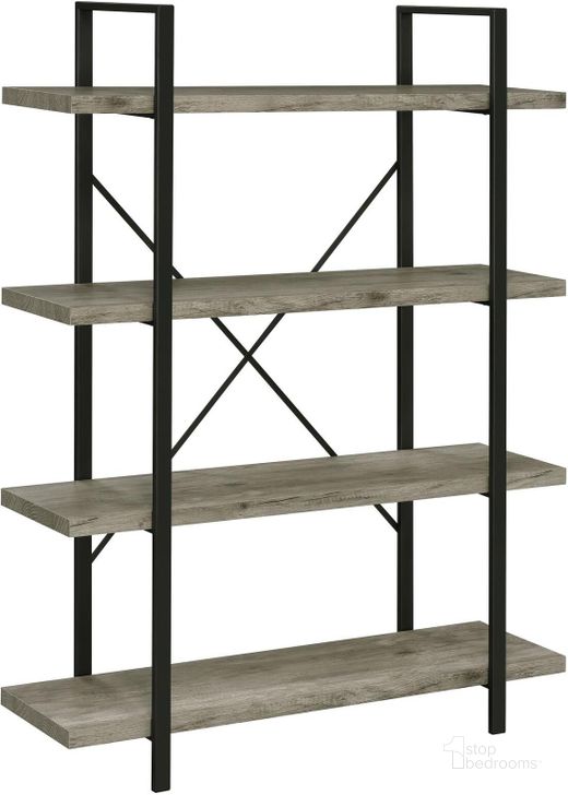The appearance of Grey Driftwood And Gunmetal 4 Shelf Bookcase designed by Coaster in the modern / contemporary interior design. This black piece of furniture  was selected by 1StopBedrooms from  to add a touch of cosiness and style into your home. Sku: 805816. Material: Wood. Product Type: Bookcase. Image1