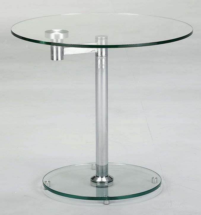 The appearance of 8090 End Table designed by Chintaly Imports in the modern / contemporary interior design. This chrome piece of furniture  was selected by 1StopBedrooms from 8090 Collection to add a touch of cosiness and style into your home. Sku: 8090-LT. Product Type: End Table. Material: Metal/Glass. Image1