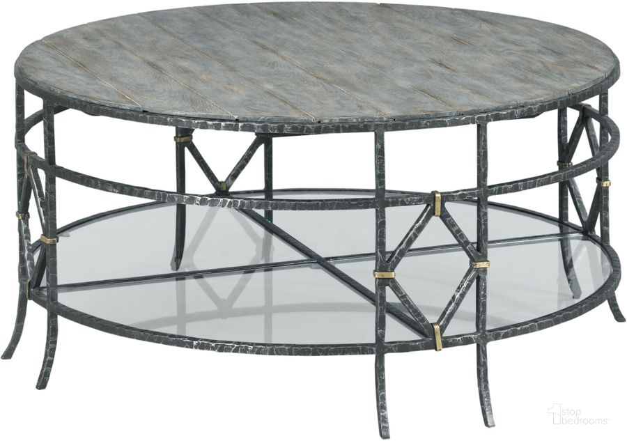 The appearance of Trails Riverbed Monterey Round Coffee Table designed by Kincaid in the industrial interior design. This black piece of furniture  was selected by 1StopBedrooms from Trails Collection to add a touch of cosiness and style into your home. Sku: 813-901R. Material: Wood. Product Type: Coffee and Cocktail Table. Image1