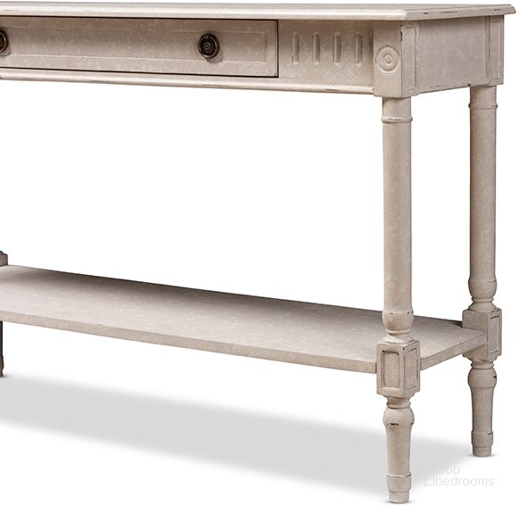 The appearance of Greenbank White Console Table 0qb2356279 designed by Polished Pine in the country / farmhouse interior design. This white piece of furniture  was selected by 1StopBedrooms from Greenbank Collection to add a touch of cosiness and style into your home. Sku: RAM13-Whitewashed-ST. Material: Wood. Product Type: Console Table. Image1