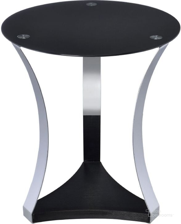 The appearance of Geiger Chrome and Black Glass End Table designed by ACME in the modern / contemporary interior design. This black piece of furniture  was selected by 1StopBedrooms from Geiger Collection to add a touch of cosiness and style into your home. Sku: 81917. Table Top Shape: Round. Material: Glass. Product Type: End Table. Image1