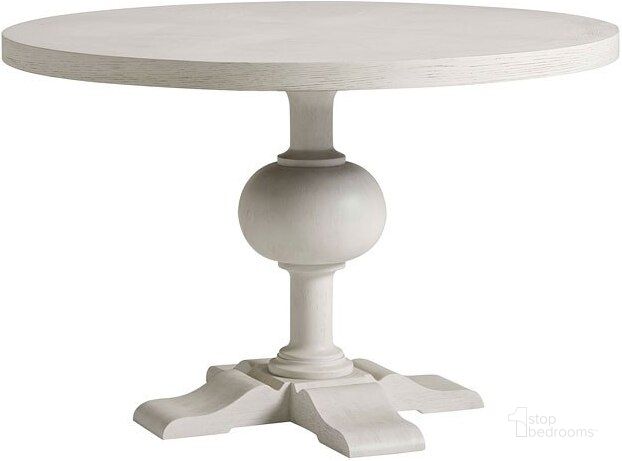 The appearance of Coastal Living Sandbar Round Pedestal Dining Table designed by Universal in the coastal interior design. This white piece of furniture  was selected by 1StopBedrooms from Coastal Living Collection to add a touch of cosiness and style into your home. Sku: 833657-TAB;833657-BASE. Table Base Style: Pedestal. Table Top Shape: Round. Product Type: Dining Table. Size: 46". Image1