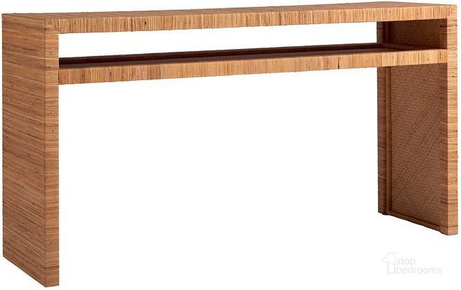 The appearance of Coastal Living Wrapped Split Rattan Long Key Console Table designed by Universal in the coastal interior design. This brown piece of furniture  was selected by 1StopBedrooms from Coastal Living Collection to add a touch of cosiness and style into your home. Sku: 833816. Product Type: Console Table. Image1