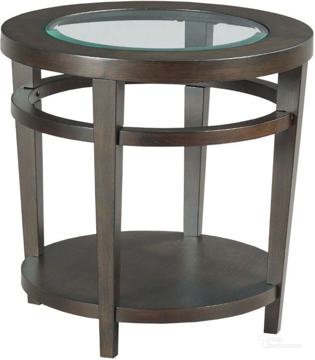 The appearance of Round End Table designed by Hammary in the transitional interior design. This dark brown piece of furniture  was selected by 1StopBedrooms from Urbana Collection to add a touch of cosiness and style into your home. Sku: 880-916. Material: Wood. Product Type: End Table.