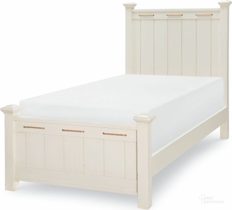 The appearance of Lake House Pebble White Twin Low Poster Bed designed by Legacy Classic Kids in the country / farmhouse interior design. This white piece of furniture  was selected by 1StopBedrooms from Lake House Collection to add a touch of cosiness and style into your home. Sku: 8971-4103;8971-4113;8971-4900. Bed Type: Poster Bed. Product Type: Poster Bed. Bed Size: Twin. Material: Birch. Image1