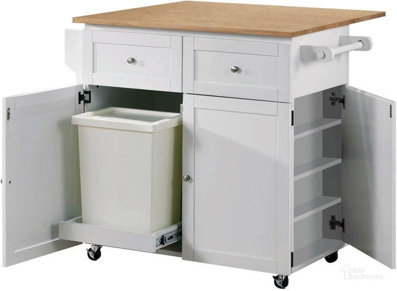 The appearance of White/Natural Kitchen Cart designed by Coaster in the transitional interior design. This white piece of furniture  was selected by 1StopBedrooms from Kitchen Collection to add a touch of cosiness and style into your home. Sku: 900558. Material: Wood. Product Type: Kitchen Cart. Image1
