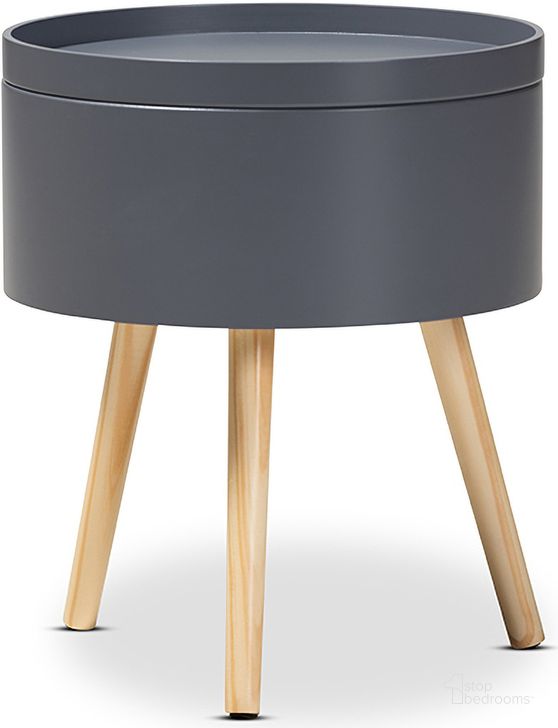 The appearance of Baxton Studio Jessen Mid-Century Modern Gray Wood Nightstand With Removable Top designed by Baxton Studio in the transitional interior design. This gray piece of furniture  was selected by 1StopBedrooms from Jessen Collection to add a touch of cosiness and style into your home. Sku: SR1703018-Dark Grey-NS. Product Type: Nightstand. Material: MDF. Image1