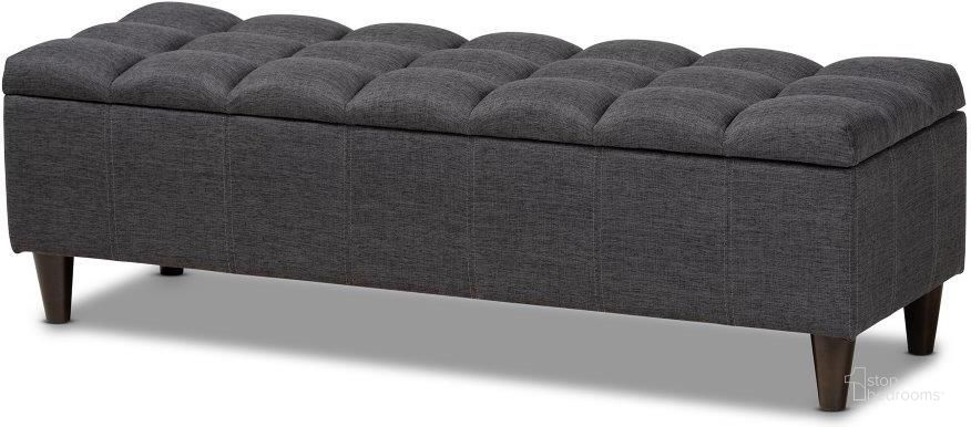 The appearance of Baxton Studio Brette Mid-Century Modern Charcoal Fabric Upholstered Dark Brown Finished Wood Storage Bench Ottoman designed by Baxton Studio in the transitional interior design. This charcoal piece of furniture  was selected by 1StopBedrooms from Brette Collection to add a touch of cosiness and style into your home. Sku: BBT3162-Dark Grey-Otto. Product Type: Ottoman. Material: Rubberwood. Image1