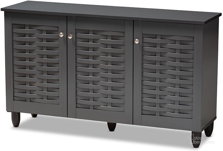 The appearance of Baxton Studio Winda Modern And Contemporary Dark Gray 3-Door Wooden Entryway Shoe Storage Cabinet designed by Baxton Studio in the modern / contemporary interior design. This dark gray piece of furniture  was selected by 1StopBedrooms from Winda Collection to add a touch of cosiness and style into your home. Sku: SC864573 B-Dark Grey-Shoe Cabinet. Material: Wood. Product Type: Shoe Cabinet. Image1