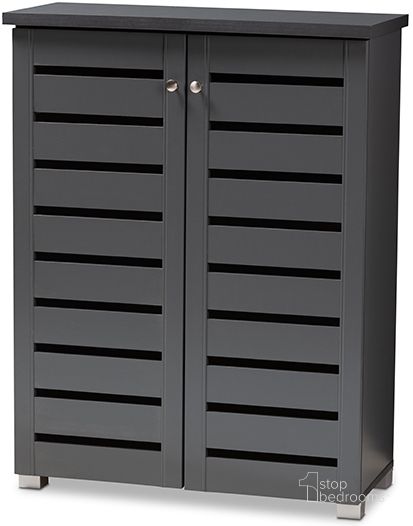 The appearance of Baxton Studio Adalwin Modern And Contemporary Dark Gray 2-Door Wooden Entryway Shoe Storage Cabinet designed by Baxton Studio in the modern / contemporary interior design. This dark gray piece of furniture  was selected by 1StopBedrooms from Adalwin Collection to add a touch of cosiness and style into your home. Sku: SC863522M-Dark Grey-Shoe Cabinet. Material: Wood. Product Type: Shoe Cabinet. Image1