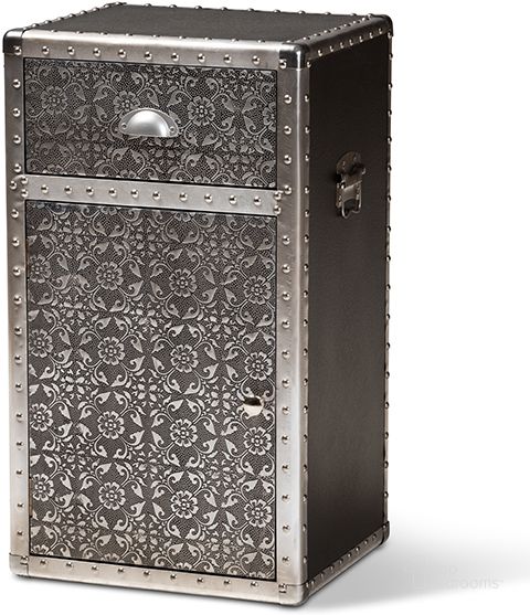 The appearance of Baxton Studio Cosette Vintage Industrial Silver Metal Floral Accent Cabinet designed by Baxton Studio in the industrial interior design. This silver piece of furniture  was selected by 1StopBedrooms from Cosette Collection to add a touch of cosiness and style into your home. Sku: HY2AB017-Grey-Cabinet. Material: MDF. Product Type: Accent Cabinet. Image1