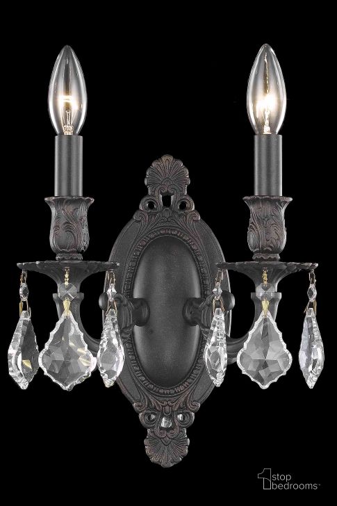 The appearance of Rosalia 9 Dark Bronze 2 Light Wall Sconce With Clear Royal Cut Crystal Trim designed by Elegant Lighting in the glam interior design. This dark bronze piece of furniture  was selected by 1StopBedrooms from Rosalia Collection to add a touch of cosiness and style into your home. Sku: 9202W9DB/RC. Product Type: Wall Sconce. Material: Crystal.