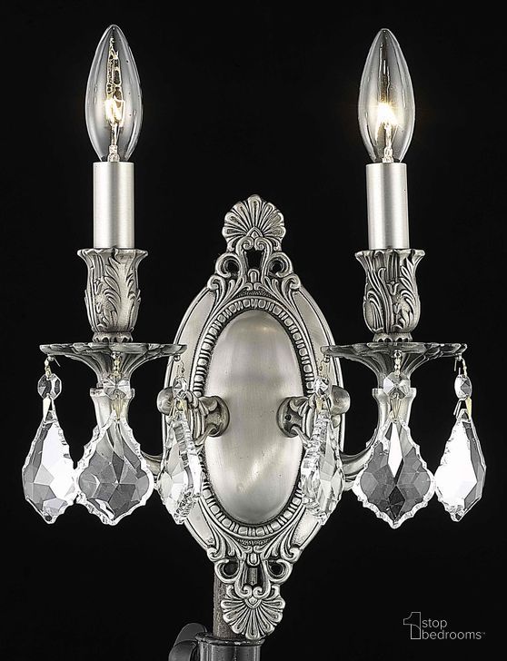 The appearance of Rosalia 9 Pewter 2 Light Wall Sconce With Clear Royal Cut Crystal Trim designed by Elegant Lighting in the glam interior design. This pewter piece of furniture  was selected by 1StopBedrooms from Rosalia Collection to add a touch of cosiness and style into your home. Sku: 9202W9PW/RC. Product Type: Wall Sconce. Material: Crystal.