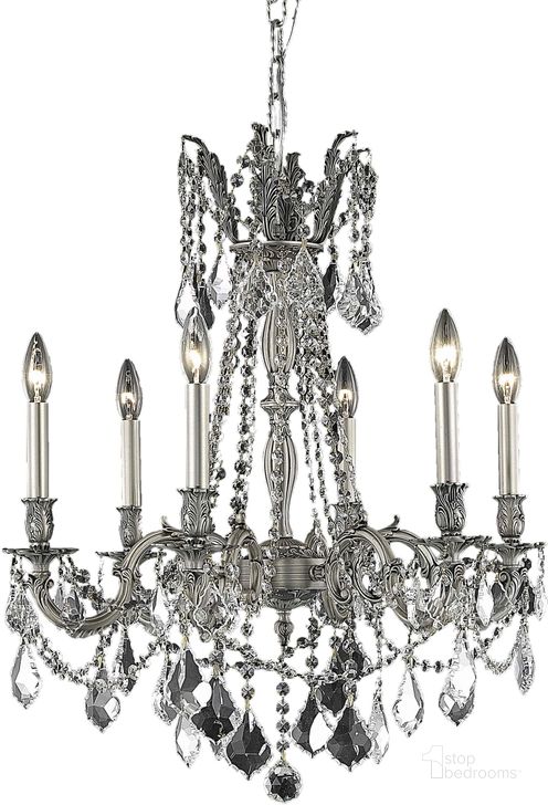 The appearance of Rosalia 23 Pewter 6 Light Chandelier With Clear Royal Cut Crystal Trim designed by Elegant Lighting in the glam interior design. This pewter piece of furniture  was selected by 1StopBedrooms from Rosalia Collection to add a touch of cosiness and style into your home. Sku: 9206D23PW/RC. Product Type: Chandelier. Material: Crystal.