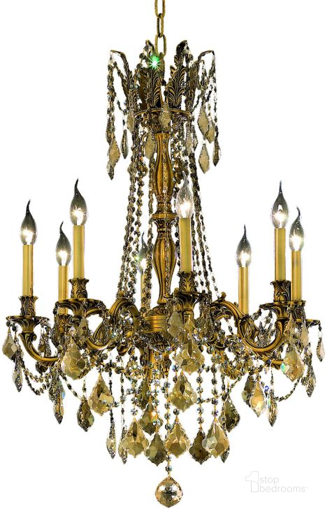 The appearance of Rosalia 24 French Gold 8 Light Chandelier With Golden Teak Royal Cut Crystal Trim designed by Elegant Lighting in the glam interior design. This gold piece of furniture  was selected by 1StopBedrooms from Rosalia Collection to add a touch of cosiness and style into your home. Sku: 9208D24FG-GT/RC. Product Type: Chandelier. Material: Crystal.