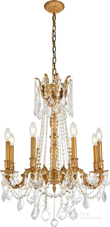 The appearance of Rosalia 24" French Gold 8 Light Chandelier With Clear Royal Cut Crystal Trim designed by Elegant Lighting in the glam interior design. This clear/gold piece of furniture  was selected by 1StopBedrooms from Rosalia Collection to add a touch of cosiness and style into your home. Sku: 9208D24FG/RC. Product Type: Chandelier. Material: Crystal. Image1