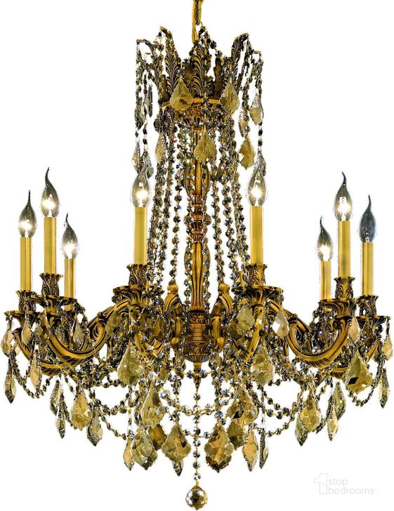 The appearance of Rosalia 28 French Gold 10 Light Chandelier With Golden Teak Royal Cut Crystal Trim designed by Elegant Lighting in the glam interior design. This gold piece of furniture  was selected by 1StopBedrooms from Rosalia Collection to add a touch of cosiness and style into your home. Sku: 9210D28FG-GT/RC. Product Type: Chandelier. Material: Crystal.