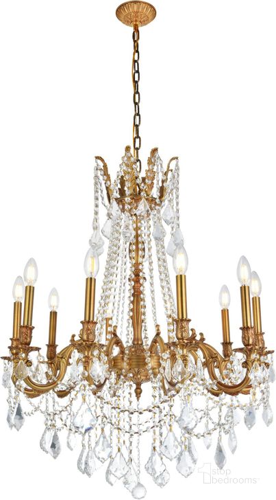 The appearance of Rosalia 28" French Gold 10 Light Chandelier With Clear Royal Cut Crystal Trim designed by Elegant Lighting in the glam interior design. This gold piece of furniture  was selected by 1StopBedrooms from Rosalia Collection to add a touch of cosiness and style into your home. Sku: 9210D28FG/RC. Product Type: Chandelier. Material: Crystal. Image1