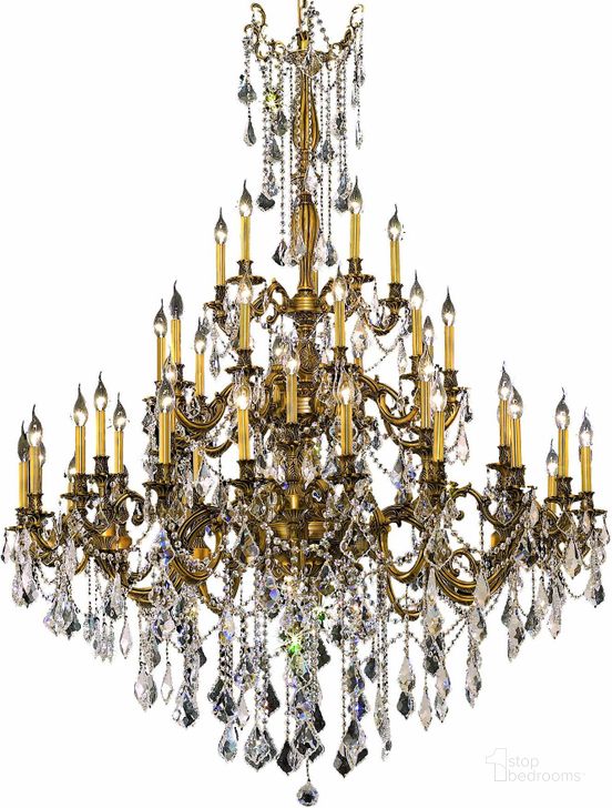 The appearance of Rosalia 54 French Gold 45 Light Chandelier With Clear Royal Cut Crystal Trim designed by Elegant Lighting in the glam interior design. This clear/gold piece of furniture  was selected by 1StopBedrooms from Rosalia Collection to add a touch of cosiness and style into your home. Sku: 9245G54FG/RC. Product Type: Chandelier. Material: Crystal.
