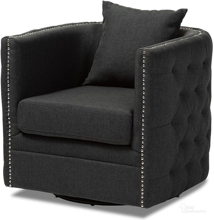 The appearance of Baxton Studio Micah Modern And Contemporary Grey Fabric Upholstered Tufted Swivel Chair designed by Baxton Studio in the modern / contemporary interior design. This gray piece of furniture  was selected by 1StopBedrooms from Micah Collection to add a touch of cosiness and style into your home. Sku: TSF7718-Grey-CC. Material: Fabric. Product Type: Swivel Chair. Image1