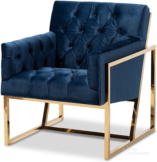 The appearance of Baxton Studio Milano Modern And Contemporary Navy Velvet Fabric Upholstered Gold Finished Lounge Chair designed by Baxton Studio in the modern / contemporary interior design. This navy piece of furniture  was selected by 1StopBedrooms from Milano Collection to add a touch of cosiness and style into your home. Sku: TSF7719-Navy Blue/Gold-CC. Material: Fabric. Product Type: Lounge Chair. Image1
