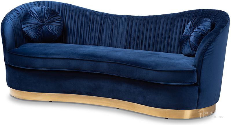 The appearance of Baxton Studio Nevena Glam Royal Blue Velvet Fabric Upholstered Gold-Finished Sofa designed by Baxton Studio in the glam interior design. This royal blue piece of furniture  was selected by 1StopBedrooms from Nevena Collection to add a touch of cosiness and style into your home. Sku: TSF5510-Dark Royal Blue/Gold-SF. Material: Fabric. Product Type: Sofa. Image1